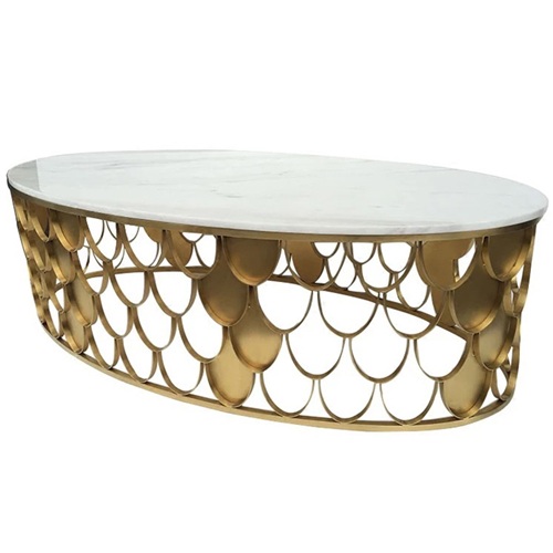 北歐拉絲不鏽鋼輕（qīng）奢橢圓形魚鱗ktv茶幾