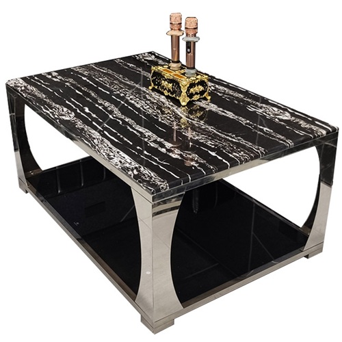 高端ktv現代簡約大理石鏡麵不鏽鋼（gāng）茶幾（jǐ）