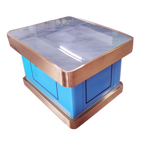 KTV方形發光玫瑰（guī）金（jīn）不鏽鋼封邊大理石麵茶幾