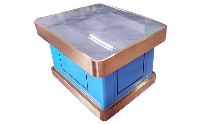 KTV方形發光玫瑰（guī）金不鏽鋼封邊大理石麵茶幾