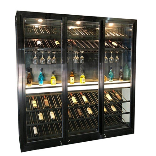 現代黑色鈦金不鏽鋼恒溫酒櫃酒窖_不鏽鋼酒櫃（guì）定製廠家（jiā）