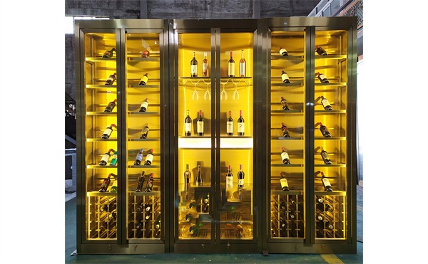 北歐輕奢常（cháng）溫（wēn）不鏽鋼（gāng）金屬紅酒櫃_不（bú）鏽鋼（gāng）酒窖定製