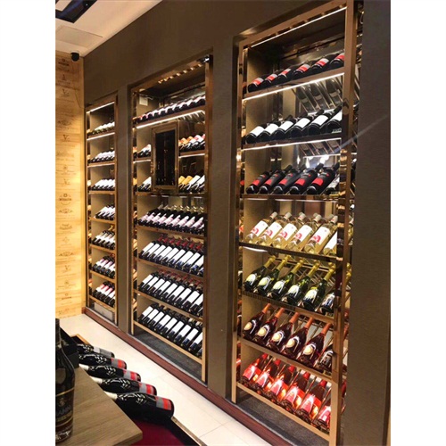 酒莊玫瑰金不鏽鋼恒溫酒（jiǔ）櫃酒窖定做_不鏽鋼恒溫酒櫃廠家（jiā）