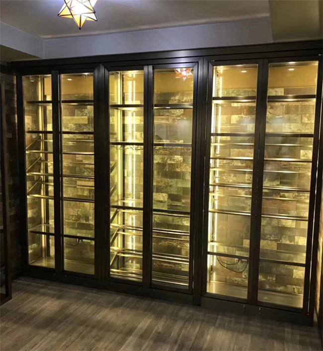 會所不鏽鋼黑鈦恒溫紅酒櫃_不鏽鋼嵌入式紅酒櫃