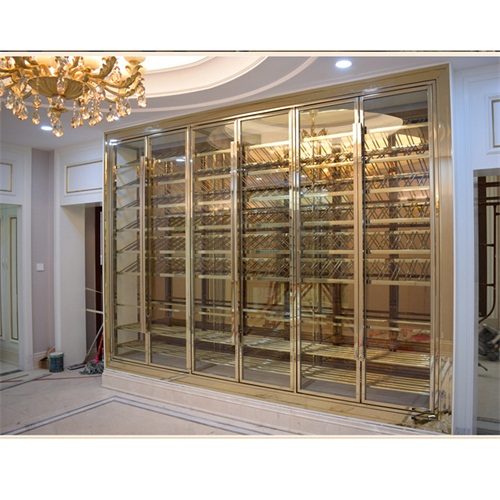 現代輕奢酒店玫瑰金不鏽鋼酒櫃_不鏽鋼恒溫酒櫃定製