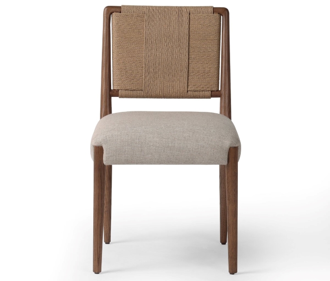 咖啡廳軟包座墊麻繩（shéng）靠背（bèi）實木餐椅