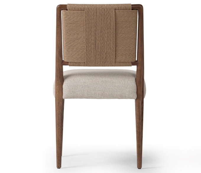 咖啡廳軟包座（zuò）墊麻繩靠（kào）背實木餐椅