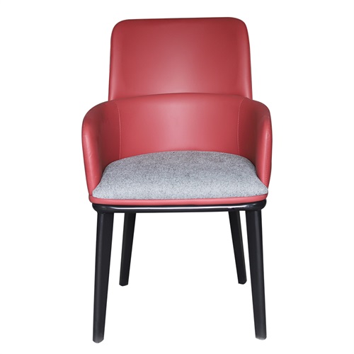 咖啡廳現代簡約（yuē）紅色皮革實木扶手餐（cān）椅