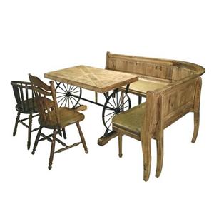 漫咖（kā）啡複古實（shí）木鐵藝車輪桌子