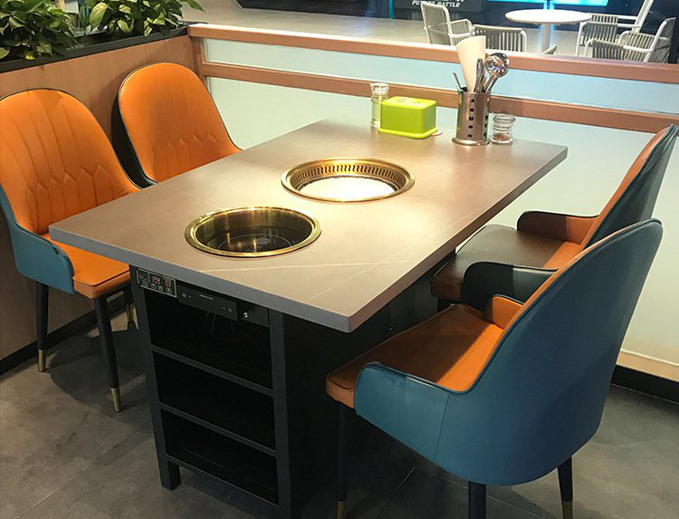 韓（hán）式（shì）涮烤一體火鍋桌大理石火鍋烤肉一體鍋桌