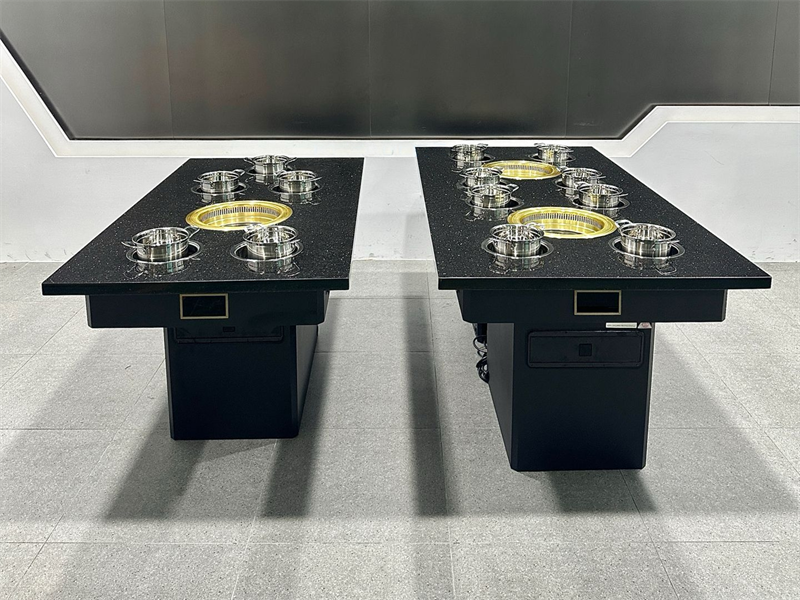 商用8人位（wèi）無煙涮烤一體桌｜黑色大理石台麵｜自帶無煙淨化功能