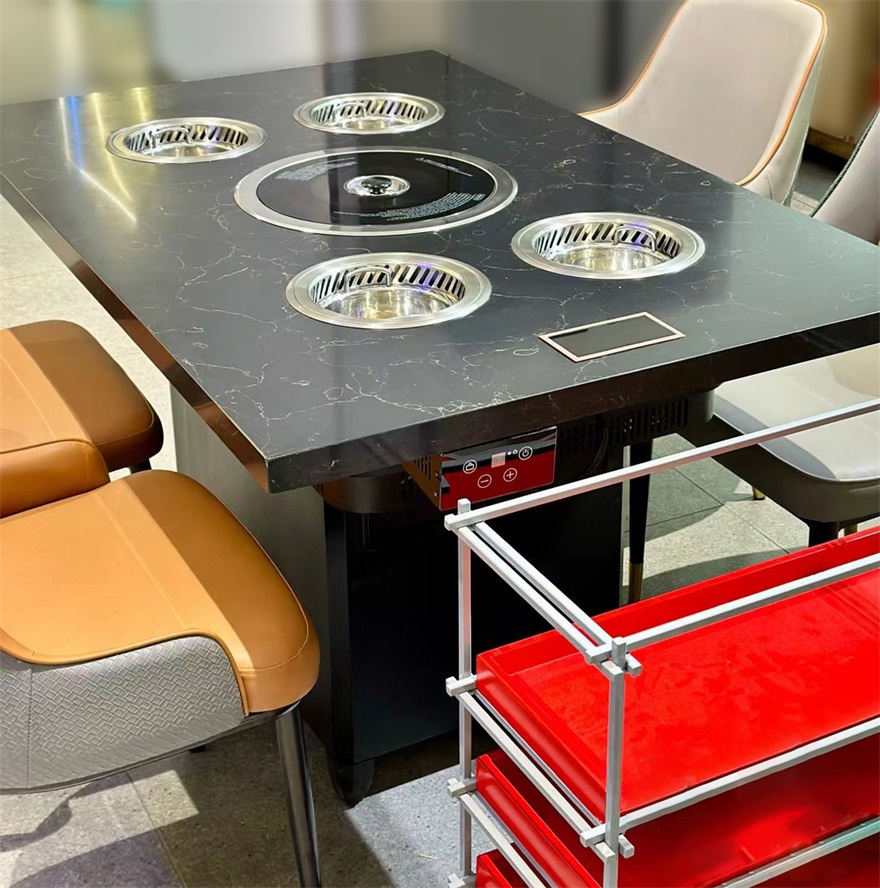 自助火鍋烤肉店（diàn）下排煙（yān）大理石烤涮一體桌（zhuō）