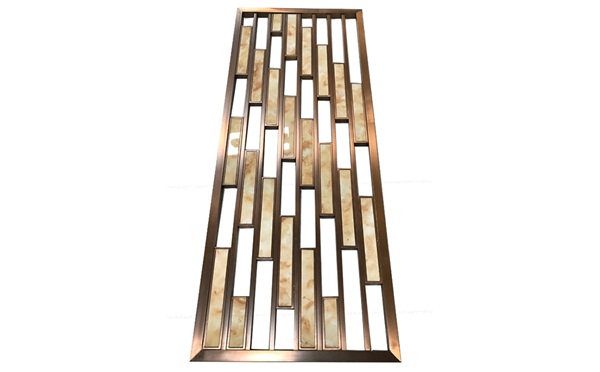 會所新中式玫瑰金鏤空花格屏（píng）風_高檔不鏽鋼屏風廠