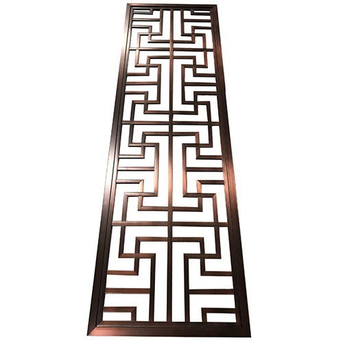 別墅拉絲（sī）紅古銅（tóng）不鏽鋼花格屏風_不鏽鋼屏風隔斷廠家