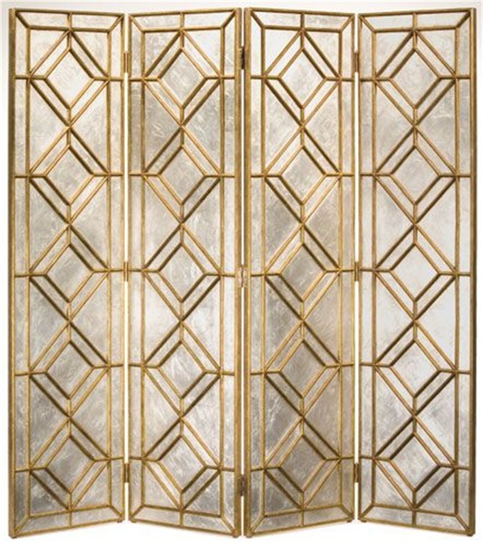 香檳金不鏽鋼玻璃（lí）花格（gé）屏風隔斷