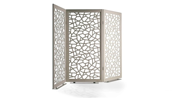 會所鏤（lòu）空灰金不鏽鋼（gāng）激光折疊屏風