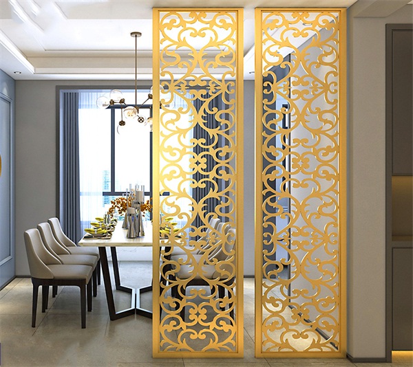 金（jīn）屬雕花不鏽鋼屏（píng）風玄關_不鏽鋼屏風定製（zhì）