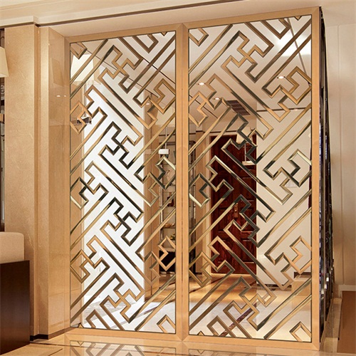 8K鏡麵鈦金不鏽鋼花格（gé）屏風_高檔不鏽鋼屏風廠