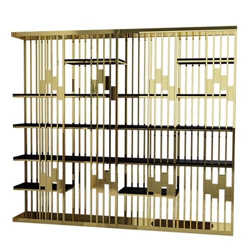 輕奢（shē）玫瑰金不（bú）鏽鋼書櫃書架_高端（duān）不鏽鋼書架工廠定製