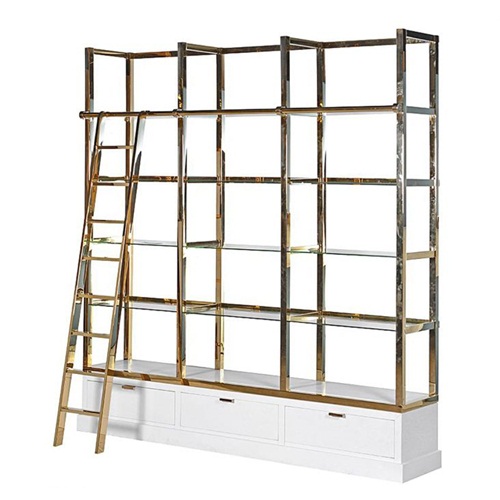 輕（qīng）奢鈦金（jīn）多層不鏽鋼書櫃書架_不鏽（xiù）鋼書架製品定製