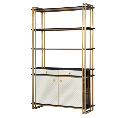 後現代輕奢不鏽鋼鈦（tài）金拉絲書架_不鏽鋼書架生產加工（gōng）廠