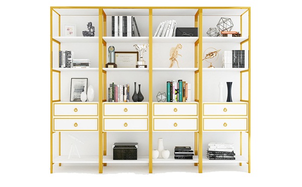 後現代鈦金輕奢簡約不鏽鋼書架_不鏽鋼（gāng）書架設計生（shēng）產