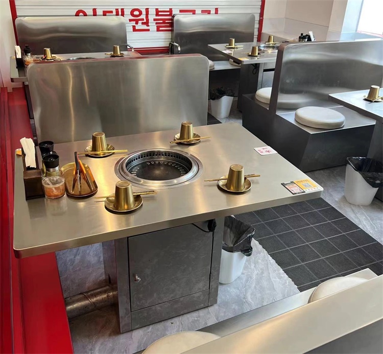 韓式烤（kǎo）肉店（diàn）不鏽鋼下排煙無（wú）煙淨化烤肉桌
