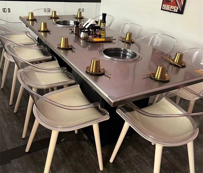 8人位韓式自助無煙（yān）燒烤（kǎo）桌不鏽鋼炭火烤（kǎo）肉桌子