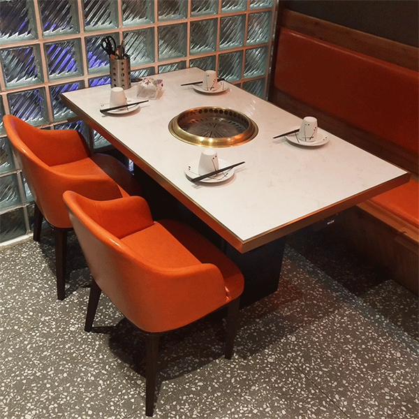 木炭炭火（huǒ）韓式無煙烤肉餐桌_無煙大理石自助燒烤桌 