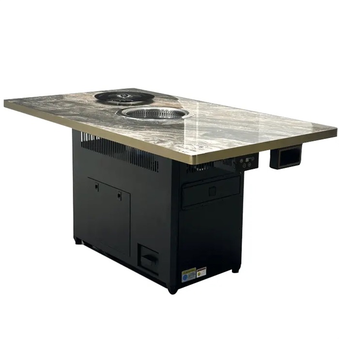 自助烤肉餐（cān）厅不锈钢包边岩（yán）板台面智能无烟净化烤肉桌