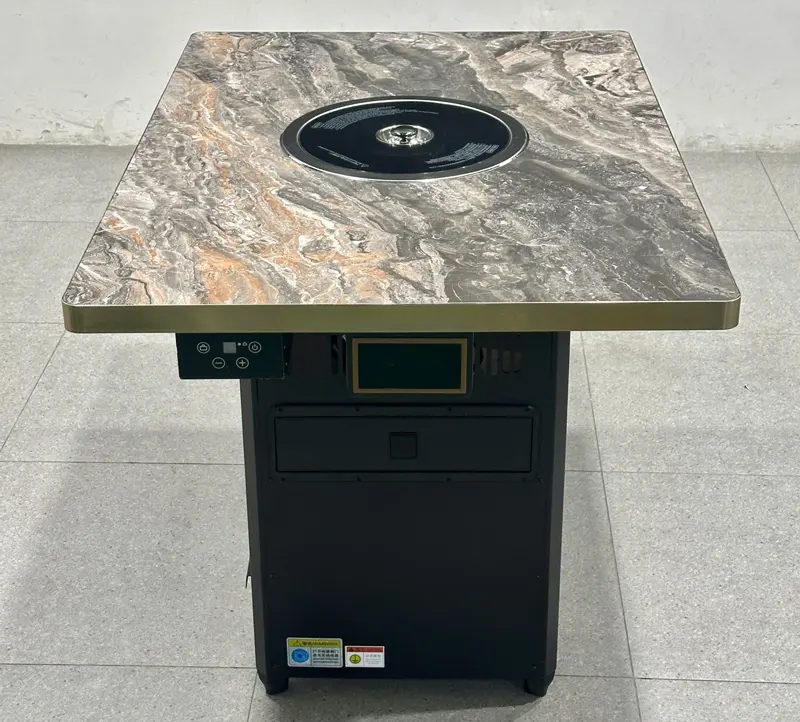 自助烤肉餐廳不鏽鋼包邊岩板台麵智（zhì）能無煙淨化烤（kǎo）肉桌