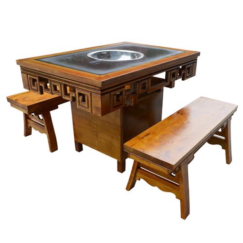 新款小郡肝串串香實木火鍋桌 大理石仿古雕花火鍋桌（zhuō）椅（yǐ） 