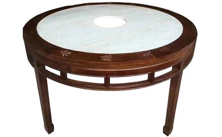 圓形大理石火鍋桌仿古實木煤氣（qì）灶電磁爐火鍋桌