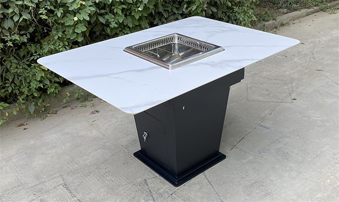 新款下排煙帶自淨化（huà）無煙大理石火鍋桌