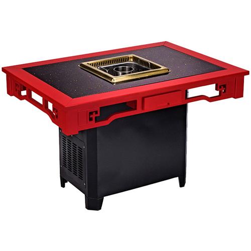 無煙淨化火鍋桌椅新款實（shí）木嵌深色石（shí）材無煙火鍋桌