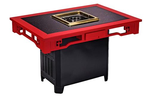 無煙淨化火鍋桌椅新款（kuǎn）樺木嵌深色（sè）石材無煙火鍋桌