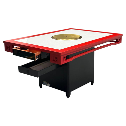 中式複古實木封邊大理石無煙淨化火鍋桌