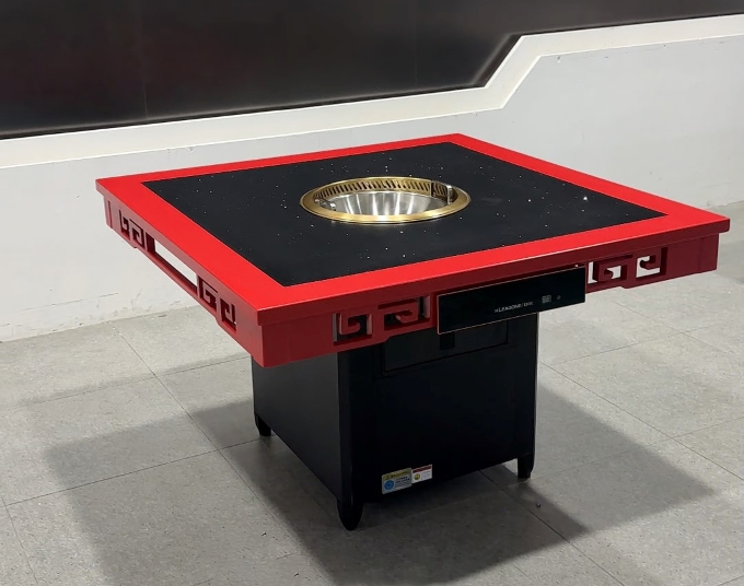 中式實木包邊大（dà）理石無煙（yān）自淨化火鍋桌