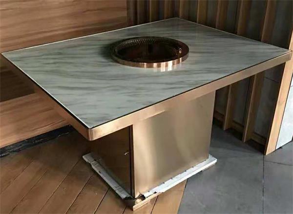 酒店無煙火（huǒ）鍋（guō）桌_海底撈方形大理石無煙火鍋桌