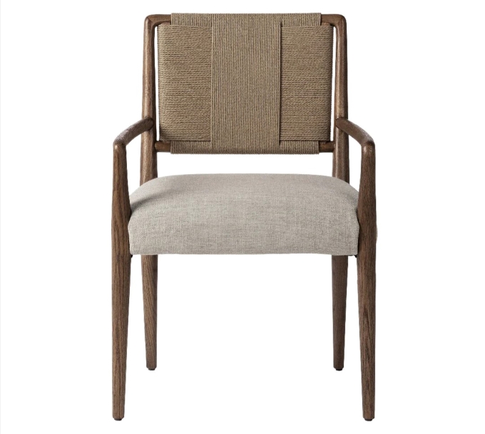 西餐廳實木麻繩靠背軟包座墊餐椅（yǐ）