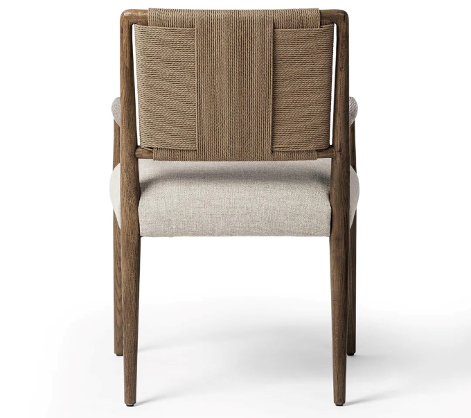 西餐廳實木麻繩靠背軟包座（zuò）墊餐椅