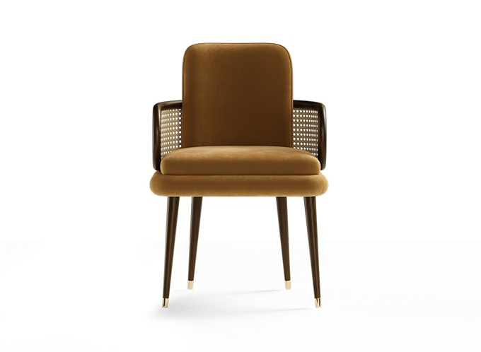 西餐廳時尚皮革軟包藤編靠背椅子