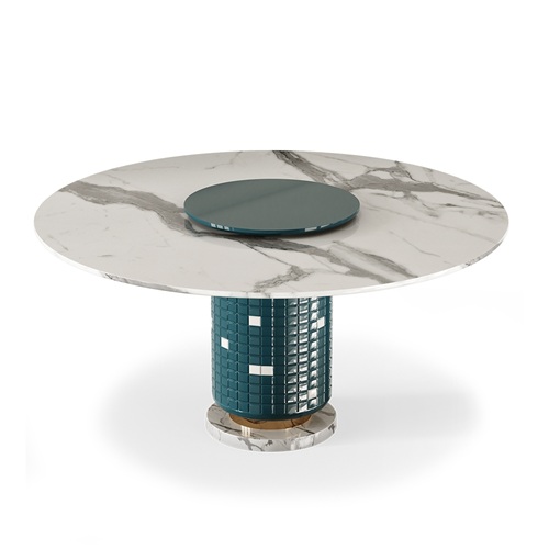 西餐廳意式（shì）輕奢岩板現代（dài）旋轉餐（cān）桌