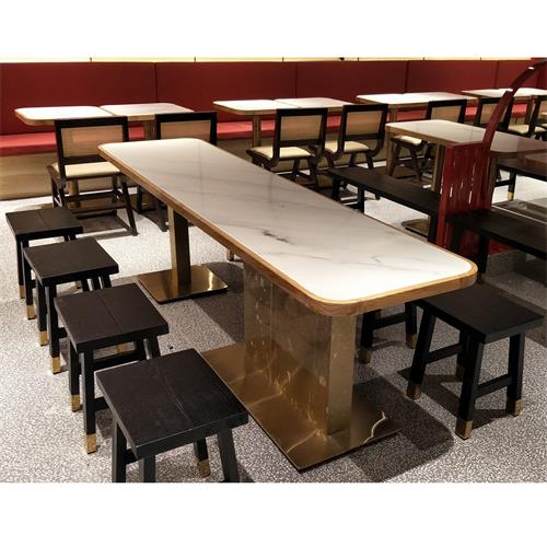 中餐廳不鏽鋼大理石輕奢桌椅_快餐店桌椅定製