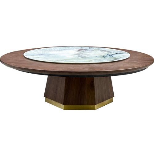 餐廳酒樓包廂大理石大圓（yuán）桌椅（yǐ）實木新中式家具