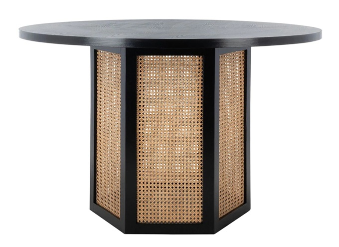 會所酒樓新古典藤編（biān）實木特色圓桌（zhuō）