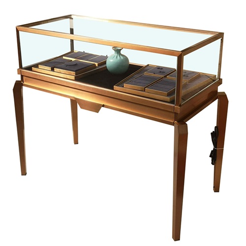 紅古銅輕奢黃金飾品展示櫃_不鏽鋼展（zhǎn）示櫃廠（chǎng）家
