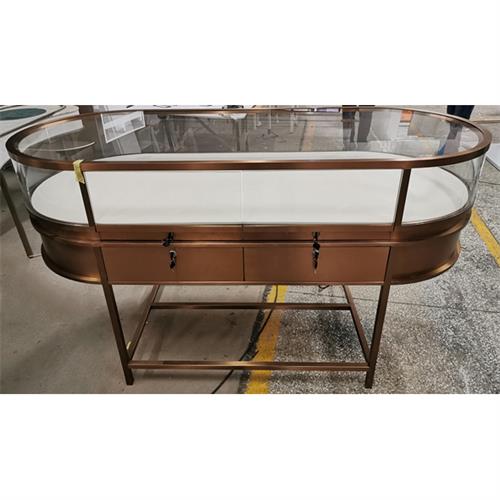高端（duān）不鏽（xiù）鋼珠寶展櫃_橢圓造型珠寶展示櫃定製廠家