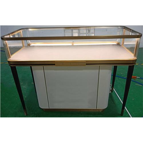 高端會所展櫃（guì）下方儲物（wù）櫃_黃古（gǔ）銅色高端不鏽鋼珠寶展櫃