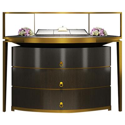 高端奢華珠寶地櫃_拉絲紅銅不鏽鋼玻璃展櫃